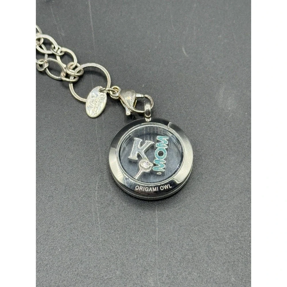 Origami Owl Floating Living Locket Necklace Silver Mom Letter K Wine Glass 15
